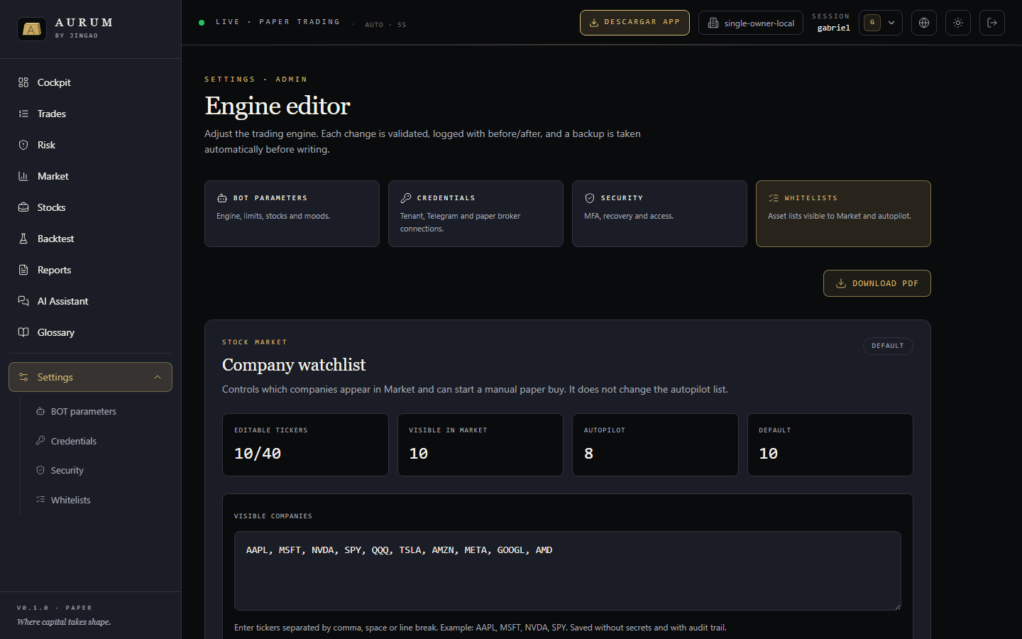 AURUM whitelists for companies visible in market and autopilot
